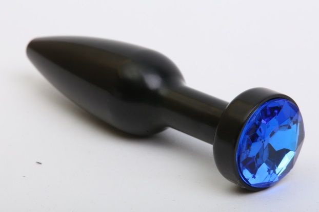 Чёрная удлинённая пробка с синим кристаллом - 11,2 см. купить в секс шопе