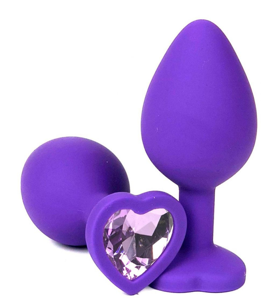 Фиолетовая силиконовая пробка с сиреневым кристаллом-сердечком - 7 см. купить в секс шопе