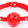 Красный кляп-шарик на регулируемом ремешке с кольцами купить в секс шопе