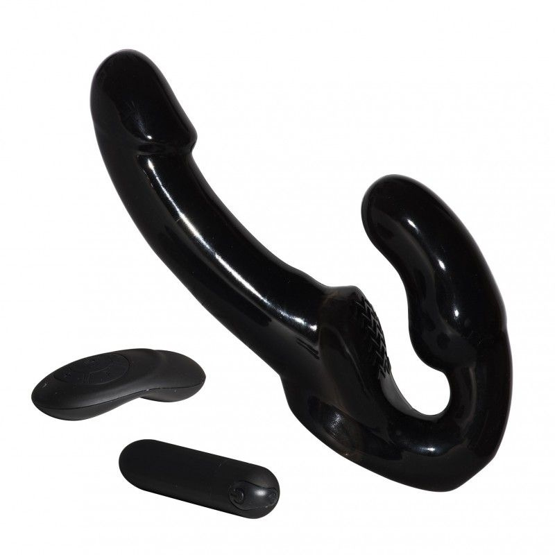 Черный безремневой анатомический страпон с вибрацией купить в секс шопе