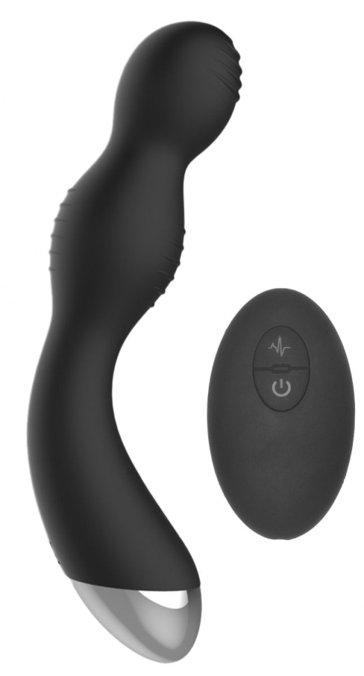 Черный гладкий вибромассажер с электростимуляцией и пультом ДУ E-Stim G/P-Spot Vibrator - 19,5 см. купить в секс шопе