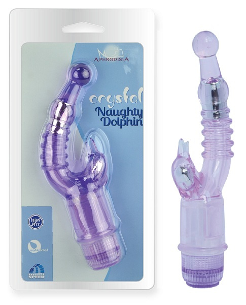 Фиолетовый вибратор с клиторальным стимулятором Crystal Naughty Dolphin купить в секс шопе