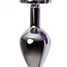 Серебристая металлическая анальная втулка с фиолетово-белым хвостом - размер M купить в секс шопе