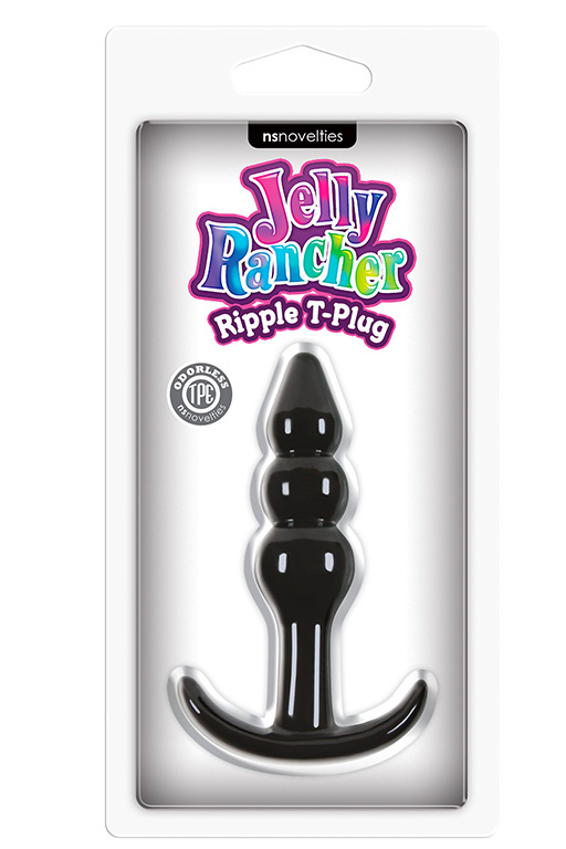 Чёрная анальная пробка Jelly Rancher T-Plug Ripple - 10,9 см. купить в секс шопе