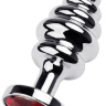 Серебристая анальная пробка-елочка с красным кристаллом - 7,2 см.  купить в секс шопе