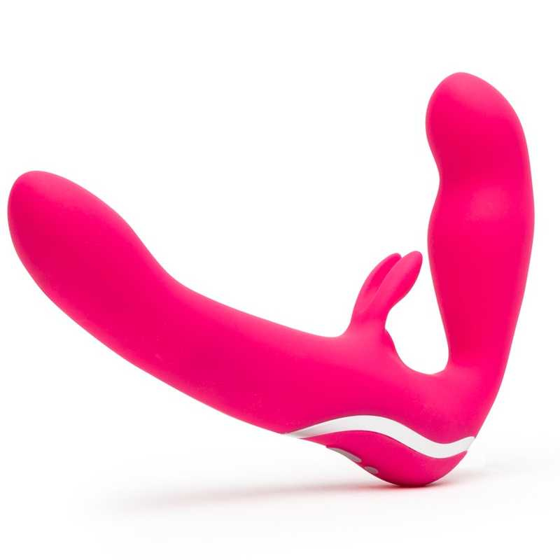 Ярко-розовый безремневой страпон Rechargeable Vibrating Strapless Strap-On купить в секс шопе