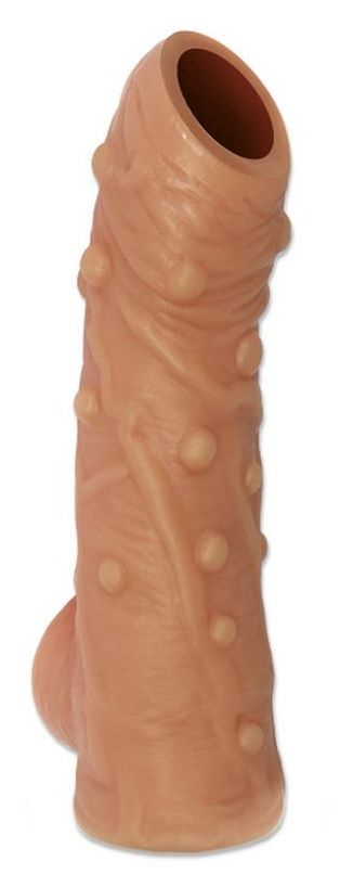 Телесная насадка с пупырышками и открытой головкой Nude Sleeve M - 12 см. купить в секс шопе