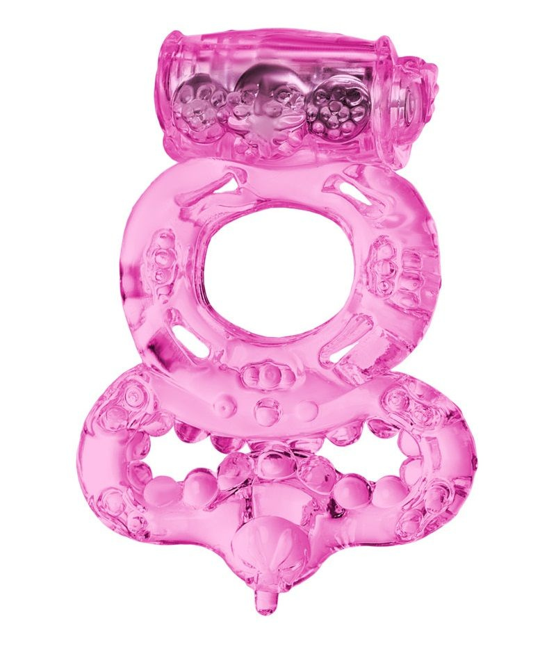 Розовое эрекционное кольцо с вибратором и подхватом купить в секс шопе