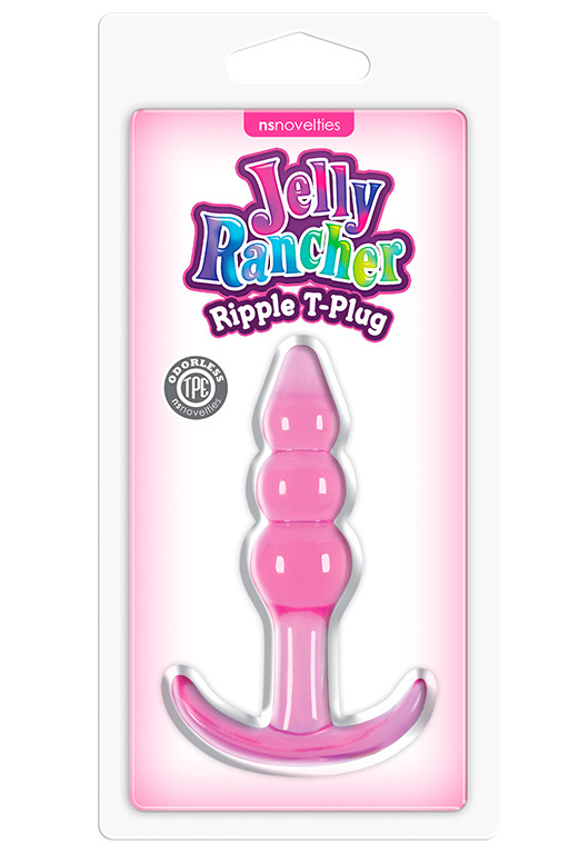 Розовая анальная пробка Jelly Rancher T-Plug Ripple - 10,9 см. купить в секс шопе