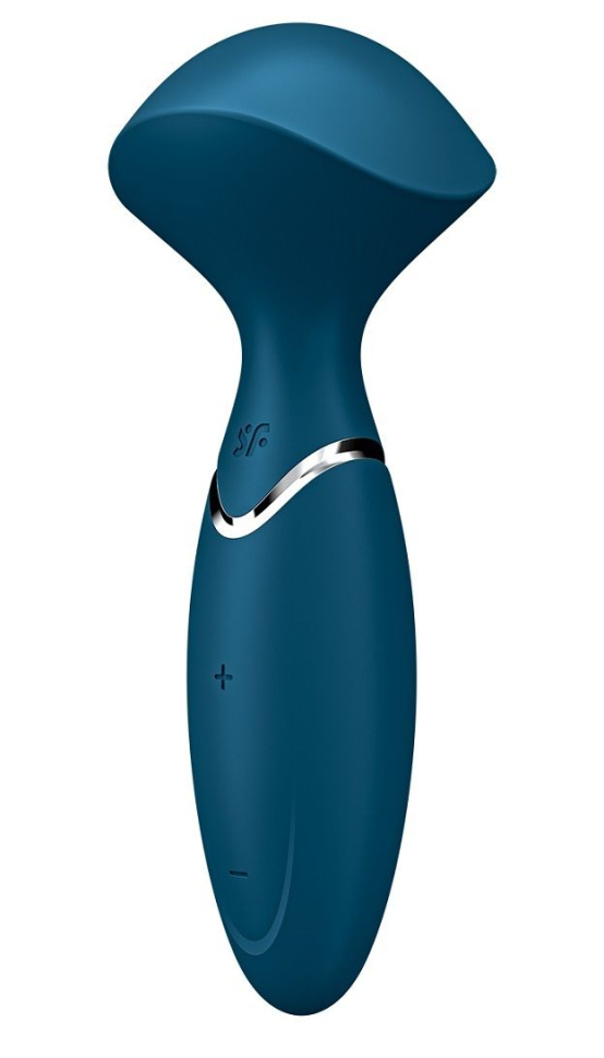 Синий вибромассажер Mini Wand-er - 16 см. купить в секс шопе