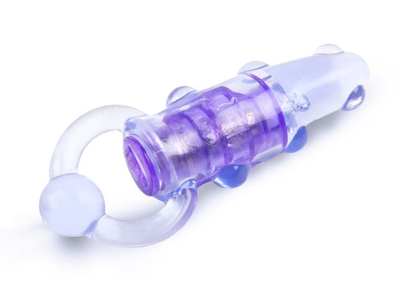 Фиолетовое эрекционное кольцо с удлиненным клиторальным стимулятором купить в секс шопе