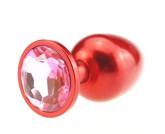 Красная анальная пробка с розовым стразом - 7,6 см. купить в секс шопе