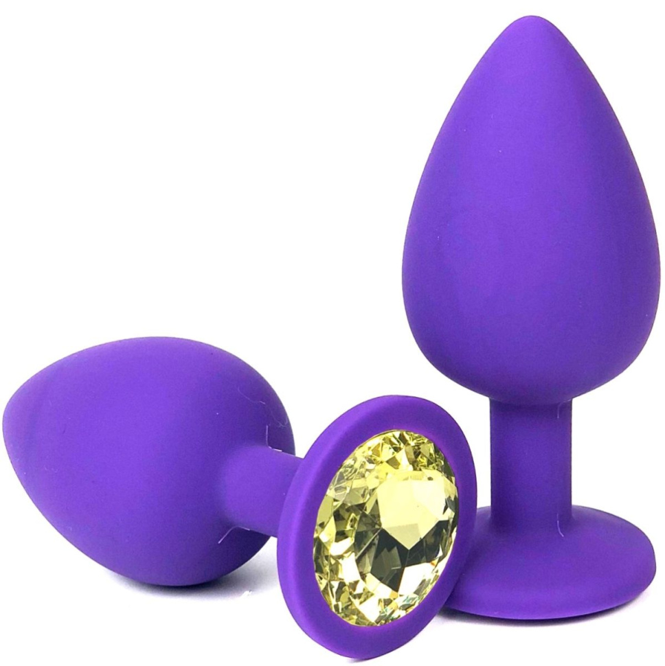 Фиолетовая анальная пробка с желтым стразом - 6,8 см. купить в секс шопе