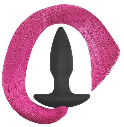 Черная анальная пробка с розовым хвостом Silicone Anal Plug with Pony Tail купить в секс шопе