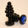 Черная фигурная анальная пробка с синим кристаллом - 8,2 см. купить в секс шопе