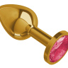 Золотистая анальная втулка с малиновым кристаллом - 7 см. купить в секс шопе