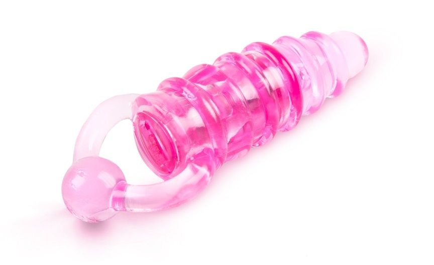 Розовое эрекционное кольцо с удлиненным клиторальным стимулятором купить в секс шопе