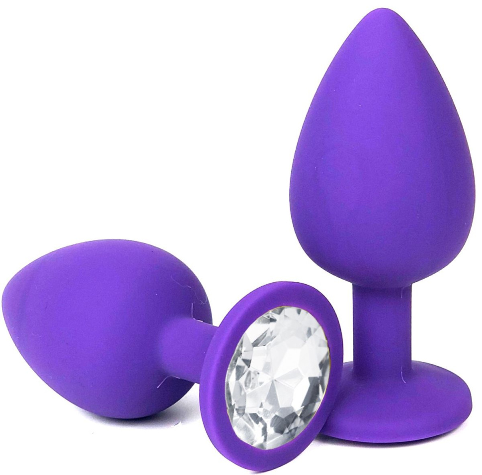 Фиолетовая анальная пробка с прозрачным стразом - 6,8 см. купить в секс шопе