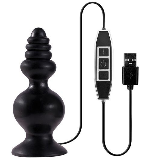 Чёрная фигурная пробка с вибрацией, работающая от USB, MENZSTUFF SPINDLE 10FUNCTION BUTT PLUG купить в секс шопе