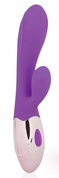 Фиолетовый вибромассажер с отростком с 10 режимами вибрации купить в секс шопе