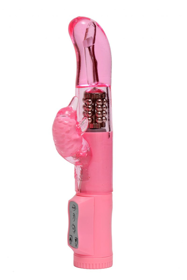 Розовый вибратор с изогнутой головкой и ротацией - 21,5 см. купить в секс шопе