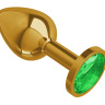 Золотистая анальная втулка с зеленым кристаллом - 7 см. купить в секс шопе