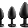 Набор из 3 черных пробок с прозрачным кристаллом-сердечком Bling Plugs Training Kit купить в секс шопе