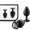 Набор из 3 черных пробок с прозрачным кристаллом-сердечком Bling Plugs Training Kit купить в секс шопе