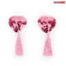 Розовые текстильные пестисы в форме сердечек с кисточками купить в секс шопе