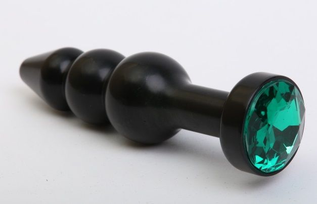 Чёрная анальная ёлочка с зеленым кристаллом - 11,2 см. купить в секс шопе