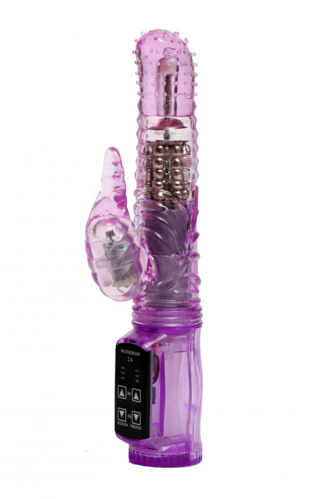Фиолетовый силиконовый вибратор с подвижной головкой в пупырышках - 21 см. купить в секс шопе