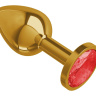 Золотистая анальная втулка с красным кристаллом - 7 см. купить в секс шопе