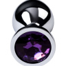 Серебристая коническая анальная пробка с фиолетовым кристаллом - 8 см. купить в секс шопе