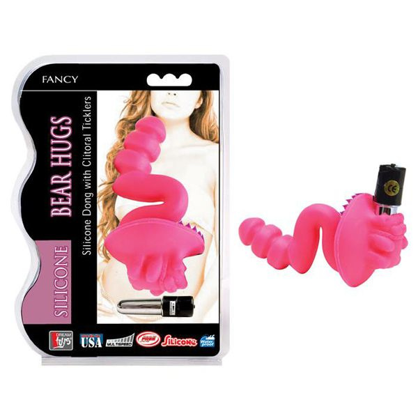 Розовый вагинальный стимулятор с щёточкой и вибропулей Bear Hugs купить в секс шопе
