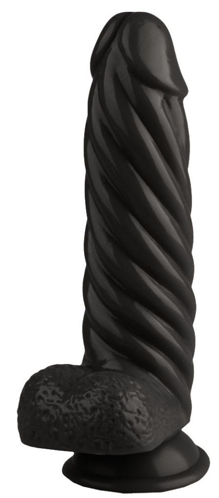 Черный реалистичный винтообразный фаллоимитатор на присоске - 21 см. купить в секс шопе