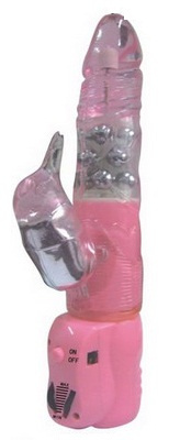 Розовый вибратор-ротатор  LURE COCK  с клиторальным стимулятором купить в секс шопе