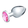 Серебристая коническая анальная пробка с розовым кристаллом - 9 см. купить в секс шопе