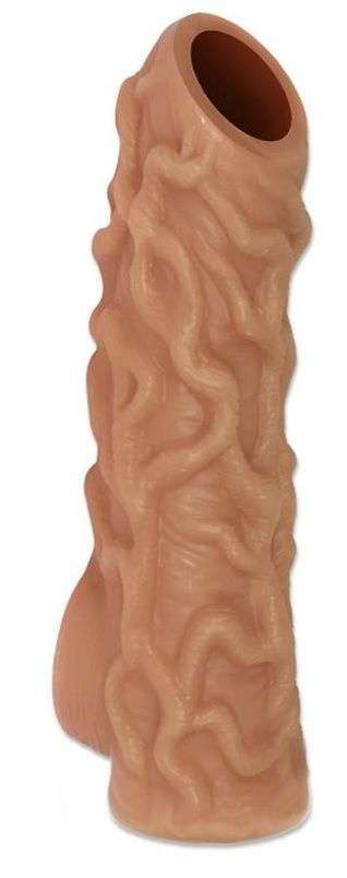Телесная насадка с венками и открытой головкой Nude Sleeve M - 12 см. купить в секс шопе
