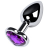 Серебристая коническая анальная пробка с фиолетовым кристаллом-сердечком - 7 см. купить в секс шопе
