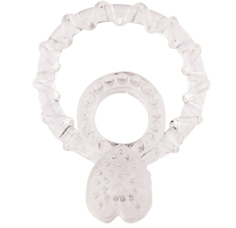 Прозрачное эрекционное кольцо с подхватом мошонки и клиторальным язычком BASICX TPR DOUBLE COCKRING купить в секс шопе