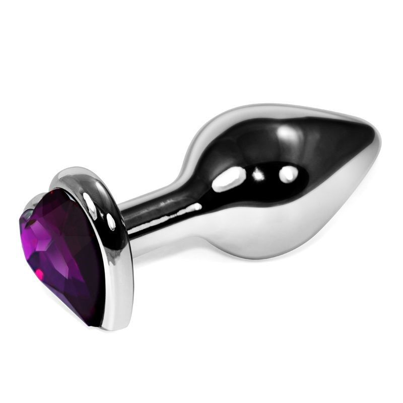 Металлическая анальная пробочка со стразом в виде фиолетового сердечка - 7,5 см. купить в секс шопе