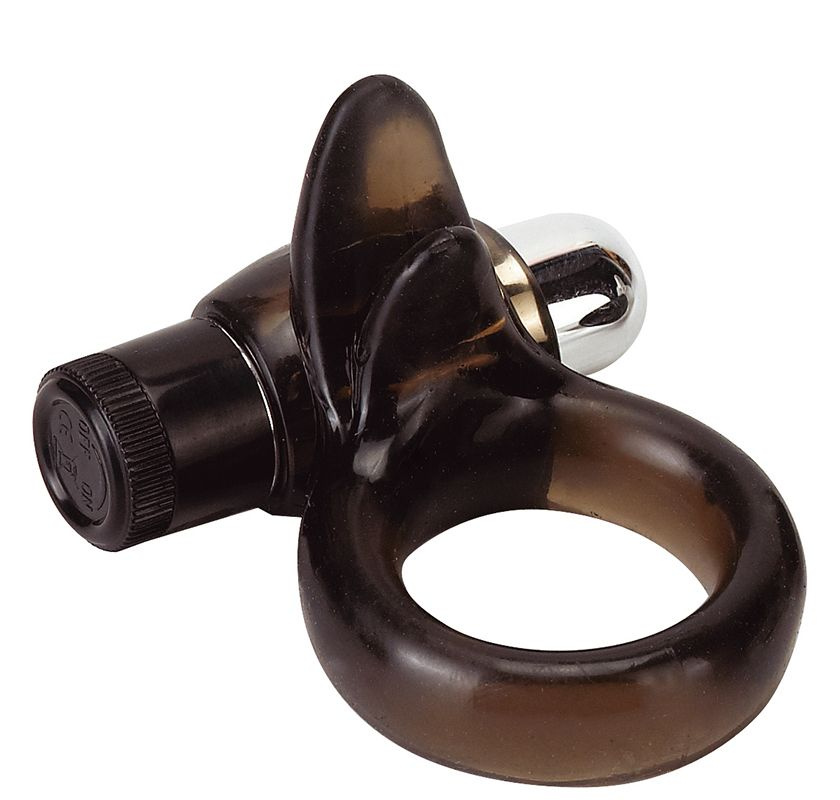 Дымчатое эрекционное кольцо VIBRO RING CLITORAL TONGUE BLACK купить в секс шопе