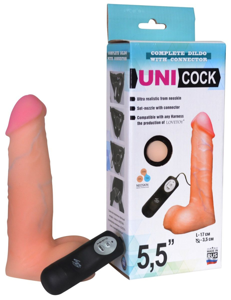 Фаллическая насадка Харнесс UNICOCK 5,5  с вибрацией - 17 см. купить в секс шопе