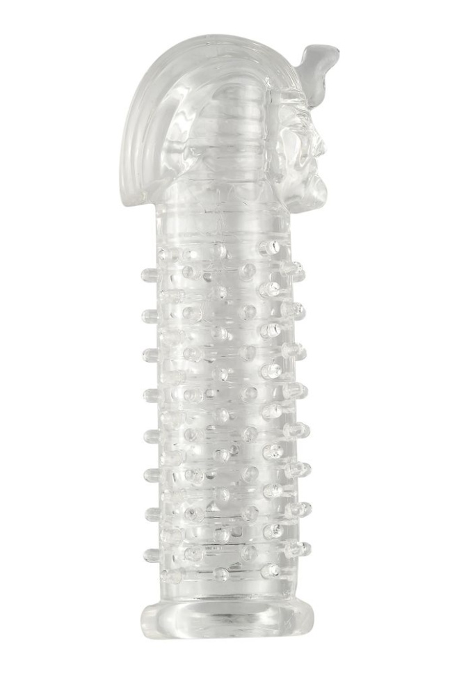 Прозрачная насадка на пенис с шипами и кольцами  Фараон  - 14 см. купить в секс шопе