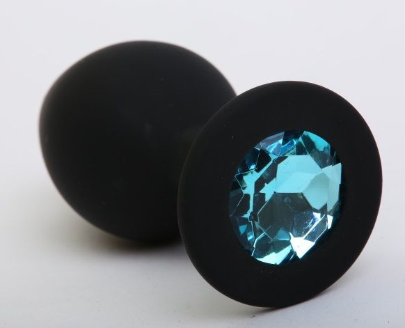 Чёрная силиконовая пробка с голубым стразом - 8,2 см. купить в секс шопе