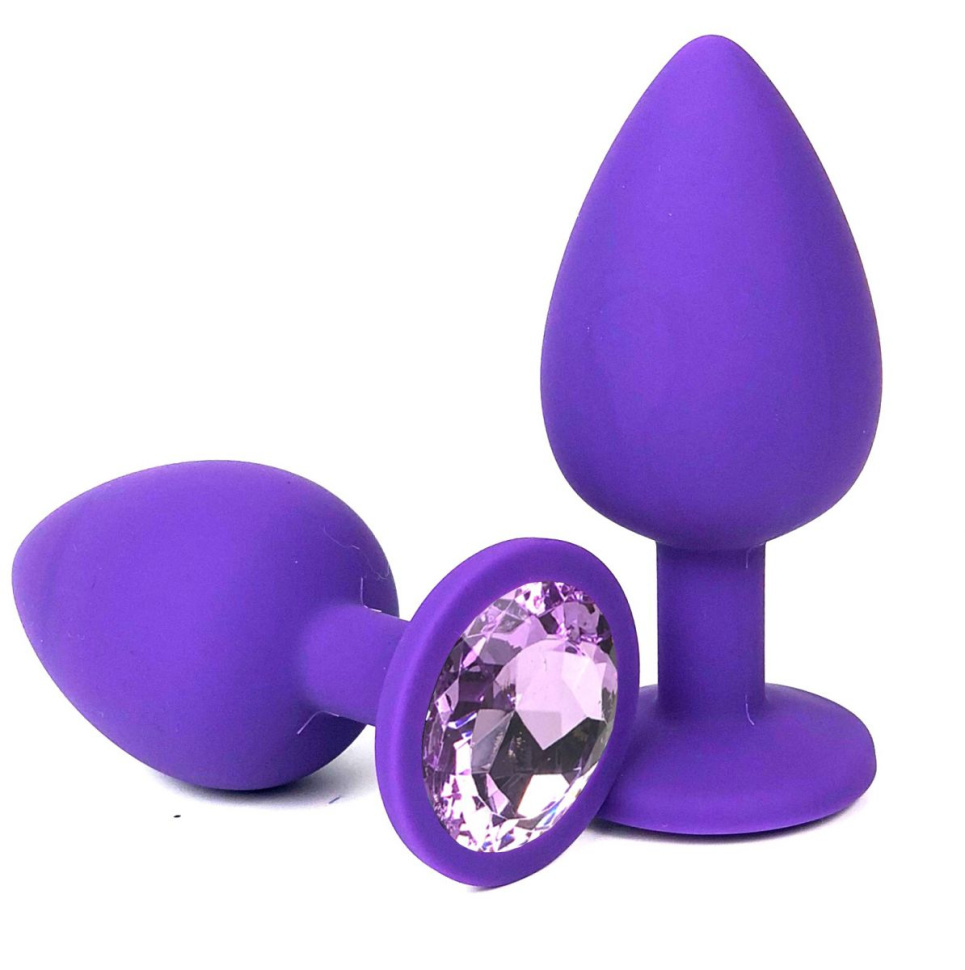 Фиолетовая анальная пробка с сиреневым кристаллом - 9,5 см. купить в секс шопе
