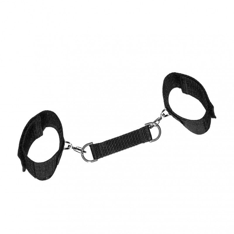 Черные наручники на липучках с креплением на карабинах купить в секс шопе