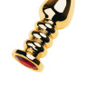 Золотистый анальный плаг с рёбрышками и красным кристаллом - 10,5 см. купить в секс шопе