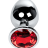 Серебристая анальная втулка Metal с рубиновым кристаллом - 9,5 см. купить в секс шопе