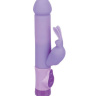 Фиолетовый силиконовый вибратор с виброзайчиком - 16,5 см. купить в секс шопе